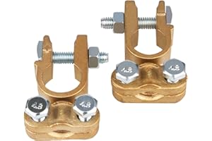 Ampper Brass Battery Terminals Connectors Clamps, Top Post Battery Terminal Protector Set for Marine Car Boat RV Vehicles (1 Pair)