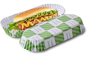 LMTNNB 300Pcs Hot Dog Trays, 6'' Paper Food Trays Eco Friendly, Rectangular White Fluted Hot Dog Tray, Disposable Food Tray for Sandwiches and Hamburgers Hot Dog Cart Accessories