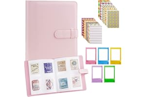 HMIEPRS 256 Pockets Photo Album with DIY Accessories, Instant Camera Photo Album Compatible with Fujifilm Instax Mini (5.4cm x 8.6cm), PU Photo Album for 3 Inch Film (within 5.8cm x 8.8cm) (Pink)