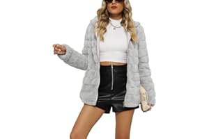 Giolshon Giubbotto Donna Ecopelliccia con Cappuccio Inverno Caldo Cappotto Shaggy Corto