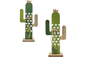 Casaido Ornamento di cactus verde - legno Home Decor pianta di cactus primavera bella decorazione -piante verdi artificiale- Set di 2