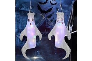Morofme Halloween-Windsocken mit LED-Licht 109,6 cm Windsocken, Halloween-Geister-Dekor für Hof, Veranda, drinnen und draußen, Totbaum, Spukhaus, gruselige Dekoration