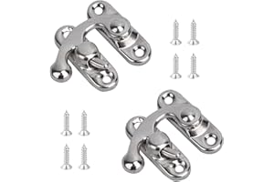 Misuyue 2pcs Antique Vintage Lock Clasp, Silver Left Latch Hook Hasp, 32 x 28mm Mini Swing Arm Clasp Latch for DIY Suitcase Toolbox Wooden Case