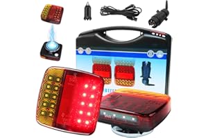 KaiDengZhe Wireless Trailer Lights Magnetic, Upgrade 2 in 1 Rechargeable Trailer Tow Lights Kit with 7 Pin Plug Waterproof Portable Universal 12-24V 100 FT Tail Light for Towing Truck Camper RV Boat