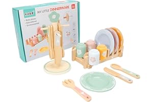 LUPATDY 22-teiliges Kinderküche Geschirr Set aus Holz, Kinderküche Zubehör Teeservice Kinder Holz, Lernspielzeug für Rollenspiele, Montessori Spielzeug für Kinder 3+ Jahre