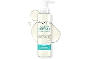 ‎AVEENO Aveeno CALM+RESTORE Gesichtsreiniger – sanfte Reinigung mit präbiotischem Hafer und Mutterkraut, entfernt Schmutz und Talg, beruhigt empfindliche Haut und spendet Feuchtigkeit, nicht schäumend