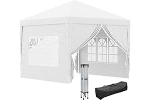 Outsunny Carpa Plegable Pop-up Gazebo 3x3 m Cenador Plegable con 4 Paredes Laterales Anti-UV y Bolsa de Transporte para Camping Fiestas Blanco