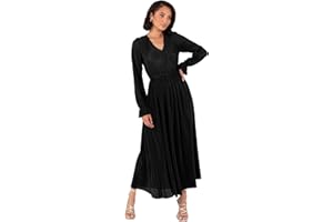 LOVEDROBE Women's Midaxi Dress Ladies Wrap V-Neck Long Sleeve Ruffle Cuff A-line Plissé Evening Occasion Wedding Guest