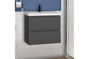 ‎AICA SANITÄR Aica Sanitär Waschtisch mit Unterschrank 60 cm Badmöbel Set mit Waschbecken Mineralguss Gäste WC Anthrazit Matt