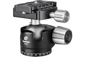 Leofoto - Cabezal de Bola LH-36 con Placa de liberación rápida QP-70N - Giratorio de 360 Grados - Tornillo de trípode Universal de 3/8" - LH-36+QP-70N