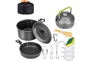 AUHOU Set di pentole da campeggio, per esterni, portatili, da campeggio, in alluminio, set di pentole da campeggio, pentole da picnic, per viaggi nello zaino, escursionismo