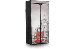 KHG Stoffschrank mit Doppeldecker B75 x H160 x T45cm Kleiderschrank mit Kleiderstange mobiler Camping-Kleiderschrank