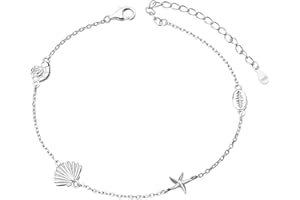 LINSTER Tobillera para mujer de plata de ley 925 con pie ajustable, mal de ojo, mariposa, tortuga marina, estrella de mar, ola, corazón infinito, pulsera de tobillo, joyería de playa, regalos para mujer