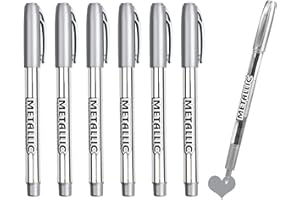 EIAIGKY 6 Piezas Rotulador Plateado Permanente Punta Fina, Rotulador Metallics de 1.5mm Tinta de Secado Rápido y Resistente al Agua para Caligrafía Tarjetas Manualidades Artística Para Papel Cerámica y Meta