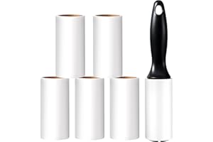 Vinabo Rouleau Poils Animaux, 1 Poignées + 6 Rouleaux Feuilles Adhésives, Rouleau Adhesif Vetement, Lint Roller pour VêTements, Cheveux, Canapé, Lit, Poils de Chat et Chien - 60/Rouleau