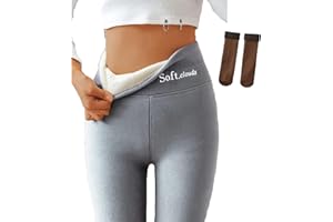 Cemssitu Soft Clouds Fleece Leggings for Women Winter, Casual Warm Winter Solid Pants, Plus Size Fleece Lined Leggings