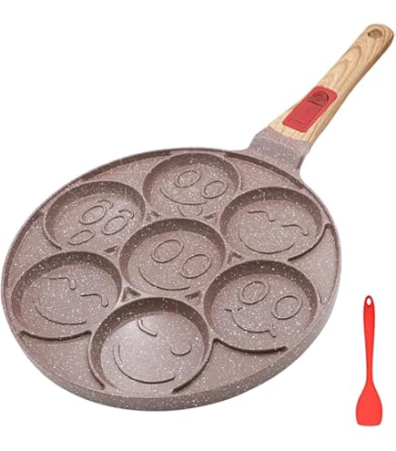 RANX INGST Pannenkoekenpan inductie, keramische coating met antiaanbaklaag, mini crêpe pan met afneembaar handvat, pannenkoekvorm 7 gaten voor kinderen - bruin