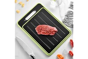 KEUGT Tagliere Scongelatore 4 in 1, Vassoio di Scongelamento rapido, Frost Away Tagliere con funzione di Scongelamento, per Scongelare, Tagliare, Grattugiare Spezie e Affilacoltelli da Taglio