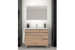 ALLSTONE Set da bagno Ischia 2 cassetti e due ante - 7 colori diversi - 15 misure - Include mobile, lavabo e specchio - 70x45Cm Steppa