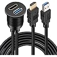fdealz® [ 1 Meter ] USB HDMI Mount Cable ; USB 3.0 and HDMI Flush Mount Car Flush Mount Dash, Pane, Mount Cable for Car, Boat,Motorcycle ; 2 Ports in same cable with USB3.0 & HDMI