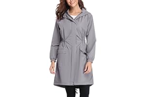 Gyabnw Chaqueta Mujer Impermeable Larga Abrigo Impermeable Ligero con Cremallera Cordón Abrigo de Cortavientos Deportivo Chubasquero con Capucha de Viento Lluvia Secado Rápido