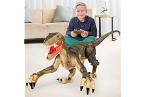 Mini Tudou Remote Control Dinosaur Toys,Electronic Walking Toys with LED Light Up&Realistic Simulation Sounds,2.4Ghz Velociraptor Robot Jurassic Toys,Best RC Dinosaur Toys for Boys Kids Age 6 7 8 9