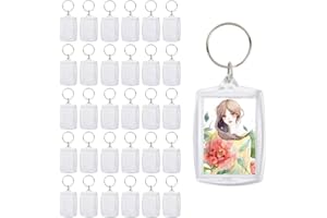 ANNTIM Lot de 30 Porte Clef Photo, 5.5 * 4cm Porte Clé Photo Transparent, Porte cle Personnalisée Photo, Porte-Clés Personnalisé avec Cadre Photo pour Clés, Travaux Manuels, Cadeaux