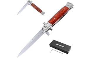 POKTWORLD Couteau Pliant,Couteau de Poche Pliant avec Poignée en Bois,Couteau de Chasse en Plein, Couteau de Survie de Plein Air pour la Chasse ou le Camping (Bois Rouge)