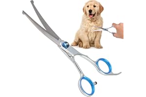 OUPDATE Ciseaux de Toilettage pour Chiens et Chats, Ciseaux Courbés Professionnel avec Bout Rond de Sécurité pour Animaux, Ciseaux Incurvés Acier Inoxydable pour Visage, Pattes, Corps, Autres Animaux