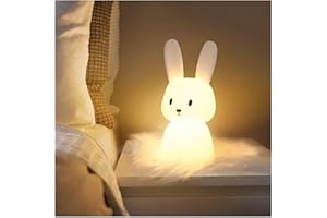 SOLIDEE Lampka nocna dla dzieci, króliczek, silikonowa, z 7 zmianami światła, możliwość ściemniania, ładowanie przez USB i funkcja timera, lampka nocna, dekoracja do pokoju dziecięcego, prezent Kawaii