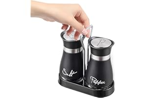 Woeau Black Salt and Pepper Pot Sets - Black Salt and Pepper Pots,Salt and Pepper Shaker Set,Pack of 2 Salt and Pepper Pots
