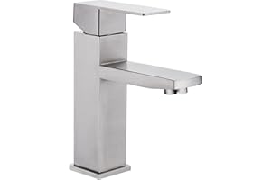 TURNAROUNDTECH Robinet salle bain acier inox levier unique eau chaude et froide avec 2 tuyaux inclus mitigeur lavabo robinet lavabo robinets de lavabo pour salle de bain robinet salle de bain