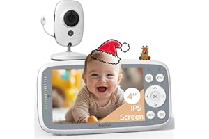 BOIFUN Baby Monitor with Camera and Night Vision, No WiFi, 720P 4'' True-Colour Screen, Sound Activated Mode, Two-way Talk, Temperature Sensor, 3x Zoom, Lullabies,Feeding Reminder,LED Sound Indicator