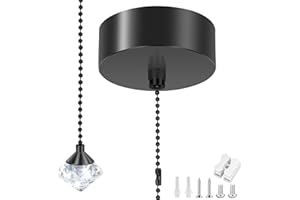 Taichaeu Bathroom Pull Cord Light Switch, Ceiling Mounted Antique Brass Chain Kit Ceiling Pendant Stylish and Refined for Bathroom Chandeliers Accessories(Black)