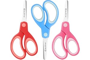Asdirne Kinderschere, Sicherheitsschere, Bastelschere mit stumpfer Spitze, Edelstahl-Klingen und weichem Griff, ideal für Zuhause und Schule, 13,5 cm, 3 Stück