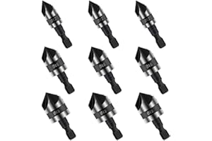 Huayue 9 frese per smussatura a 90 gradi, 5 flauto fresa smussata fresa conica HSS 1/4" esagonali frese per noci utensili da taglio per smussatura in legno 12/16/19 mm