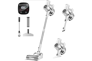 FABULETTA 29000Pa Akku Staubsauger, Staubsauger Kabellos Bis zu 55 Min Laufzeit, 300 Watt Staubsauger mit LED-Anzeige und V-förmige Anti-Knäuel-Bodenbürste, Abnehmbarer 1,5 Liter Staubbehälter