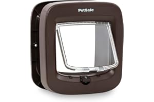 PetSafe Drzwi dla Kota z Microchipem - Zewnętrzna/Wewnętrzna Skrzynka - Obsługa do 40 Zwierząt RFID - 4-Kierunkowy Zamek, Odporne na Warunki, Łatwy Montaż DIY - Brązowy