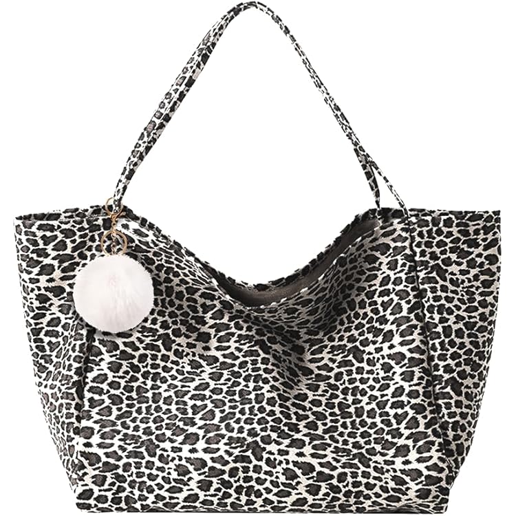 Sac à Main Bandoulière Femme Léopard - Fermeture Magnétique, Pompon Amovible - 34x33x20 Cm