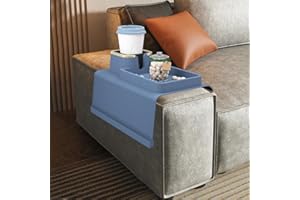 Ealingmoon Sofatablett,Sofa Armlehnen Organizer mit Couch Getränkehalter,Faltbar Sofa Tablett Silikon für Snacks, Getränke, Magazin, Handy iPad (blau)