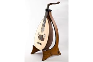 ETHNIC MUSICAL Supporto pieghevole in legno per oud color noce scuro, con cinturino di sicurezza e gomma