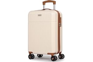 H.yeed Carry on Suitcase ABS Hard Shell Lightweight Small Trolley Travel Cabin Luggage with 4 Double Spinner Wheels TSA Lock for Women, 21" White