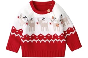 ESHOO Baby Boys Girls Christmas Deer Print Knitwear Pullover Sweater Boys Girls Xmas Jumper