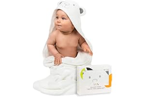 JUMPY MOO'S JM Cape de Bain Bébé Ultra Doux 100% Bambou Biologique 90 x 90 Cm - Cadeau Naissance Fille Parfait, Hypoallergénique, Sortie de Bain Bébé avec Coffret Cadeau et Gant de Toilette, Épais et Absorbant