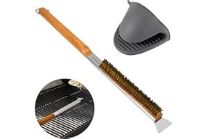 SOSHIEE Spazzola per la pulizia della pizza con raschietto, strumento per la pulizia della griglia con manico in legno, spazzola per la pizza per il forno, accessorio per la pulizia della cucina, strumento