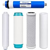 Bbagua Replacement Pack of 5 Stages, 50 GPD Membrane + 4 Filters 10", Sediment, GAC, Carbon Block and Coconut Postfilter.