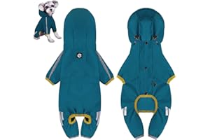 Lollanda Manteau de pluie imperméable pour chien, cordon de serrage réglable Poncho, imperméable réfléchissant imperméable à capuche pour chiens de petite et moyenne taille (M, bleu)