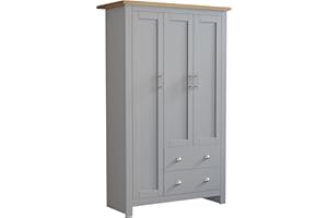 Blisswood 3 Door 2 Drawer Wardrobe For Bedroom MDF With Shelf Hanging Rail Cloth Storage Wooden Wardrobe With Drawer Large Cupboard Bedroom Furniture, Grey & Oak