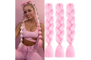 ‎JOOCEEBABY Jooceebaby Synthetic Hair for Braiding Easy Braid Pre-Stretched Braids Extensions Pink Hair Extensions 24 Inch 3 Packs Hair for Braiding Braids Braid Extensions (Light Pink)
