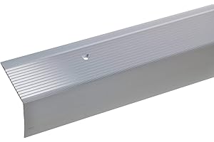 acerto 34013 Perfil angular de escalera de aluminio - 100cm 42x50mm plateado * Antideslizante * Robusto * Fácil instalación | Perfil de borde de escalera perfil de peldaño de escalera de aluminio